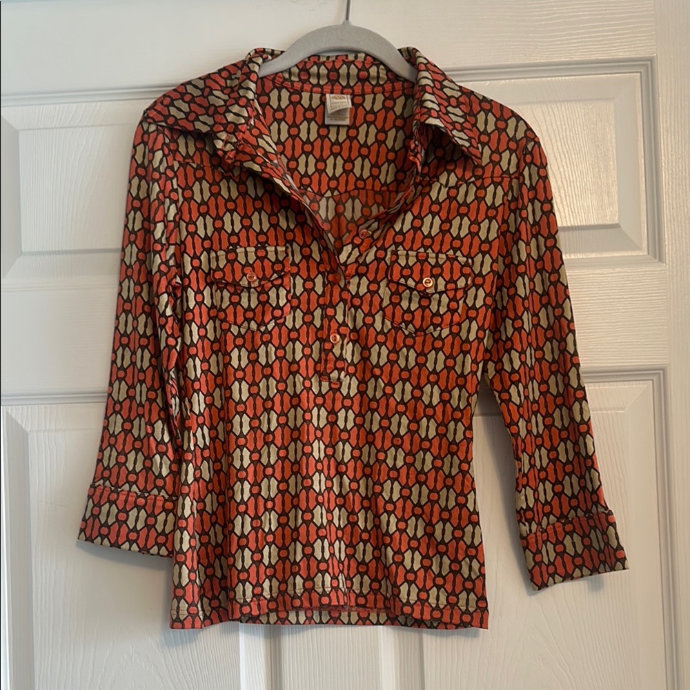 Herion Made in Italy Stylish Women's Patterned Silk Top, Sz 42
